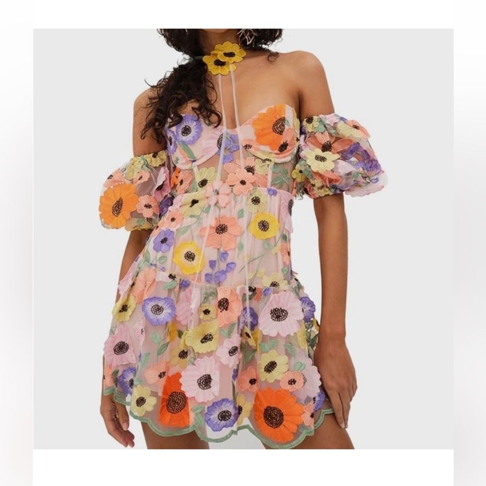 For Love And Lemons Floral Off-Shoulder Mini Dress